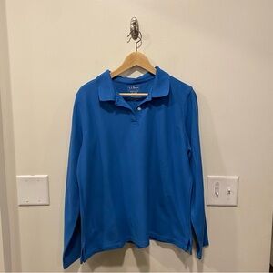 L.L. Bean long sleeve polo shirt women’s sz XL blue slightly fitted 100% cotton